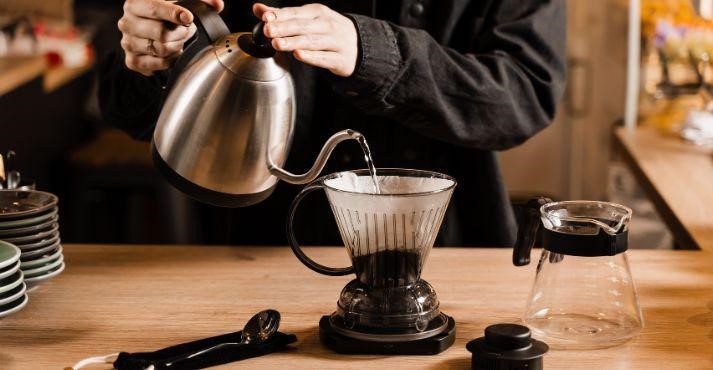 Coffee-dripper-and-pour-over-filter-with-ground-coffee-in-the-funnel